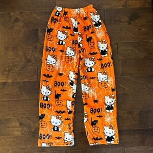 NEW Hello Kitty Halloween Pajama Pants size Small Wide Leg Orange Fleece Sanrio